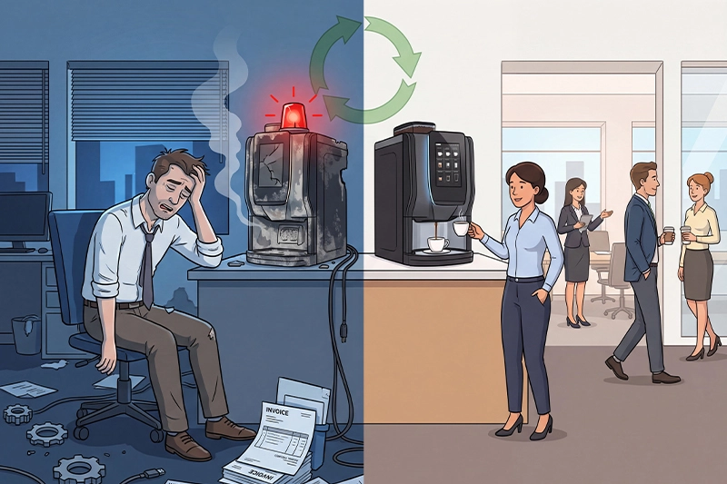 Kaffeevollautomat fürs Büro mieten oder kaufen: Was bei Lebensdauer und Service zählt